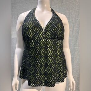 Lane Bryant Stylish Black and Green Halter Tankini